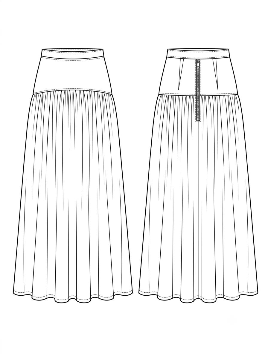 Drop Waist Skirt Sewing Pattern PDF | Gathered Drop Waist Skirt Pattern | Sizes S-M-L | Digital Download